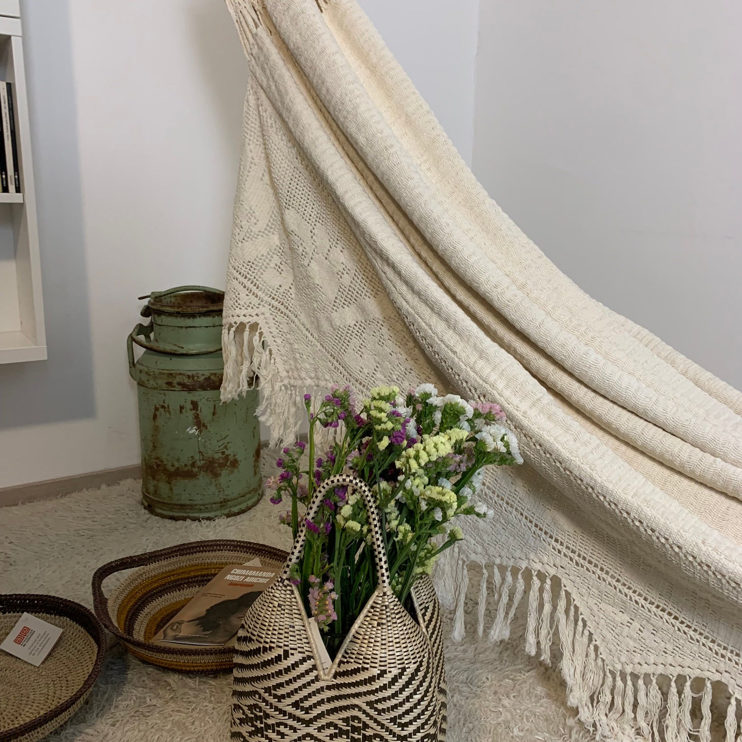 Amaca "Chinchorro" Wayuù Deluxe , Ecrù, D.O.P, fatta a mano.