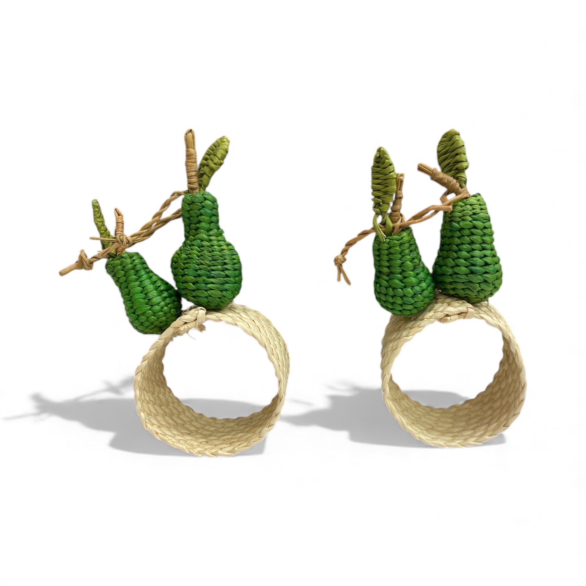 anelli portatovaglioli in palma di iraka, forma pera verde