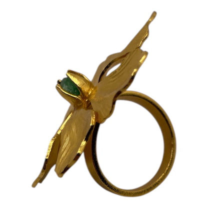 Anello Solitario con Smeraldo Muzo - Fiore Oro 24k CARU