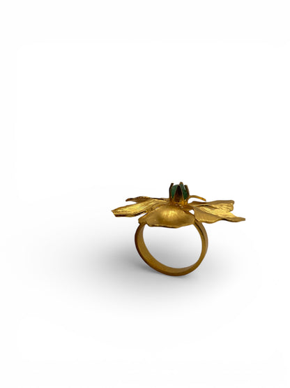 Anello Solitario con Smeraldo Muzo - Fiore Oro 24k CARU