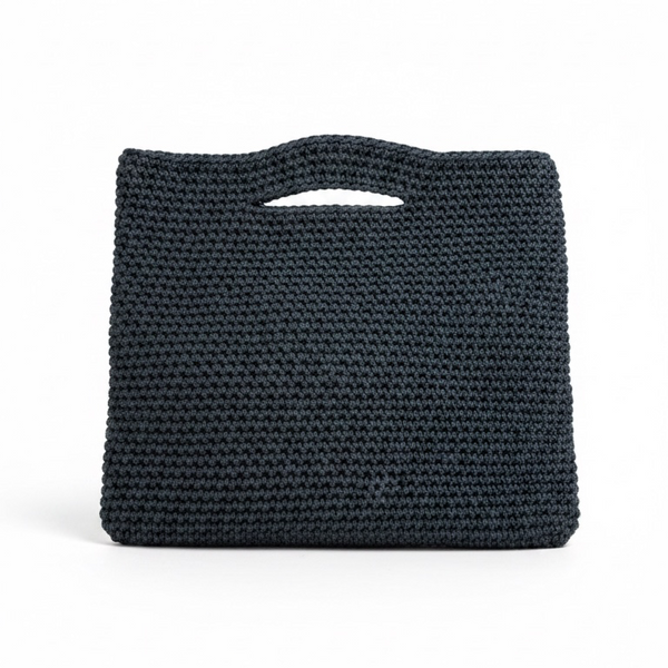 borsa pochette nera tessuta al uncinetto