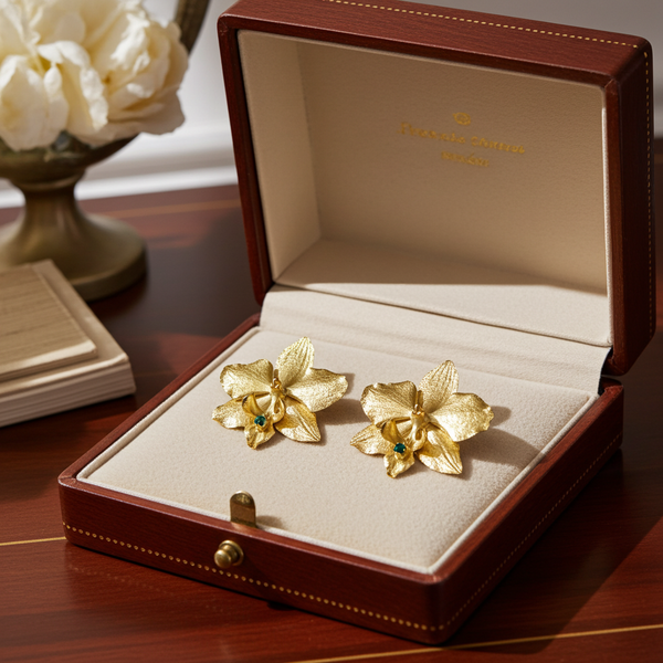 paio orecchini dorati, placcati in oro pietra smeraldo