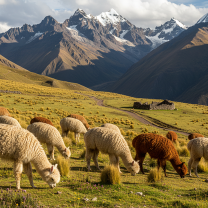 animale Alpaca in una scena naturale delle  Ande peruviane